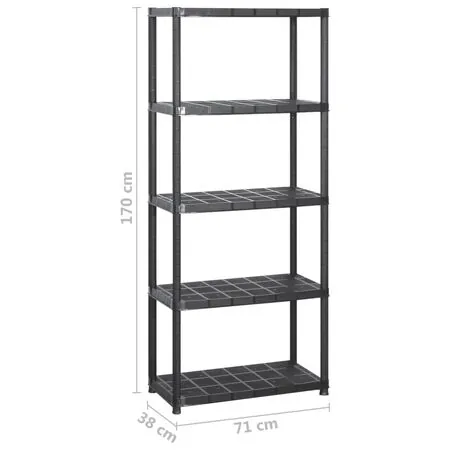  Raft de depozitare cu 5 polițe, negru, 213x38x170 cm, plastic