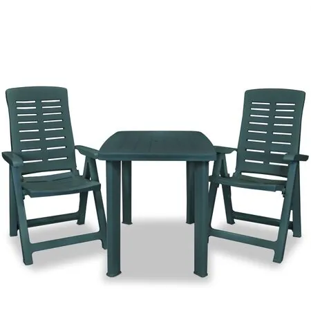  Set mobilier bistro, 3 piese, verde, plastic
