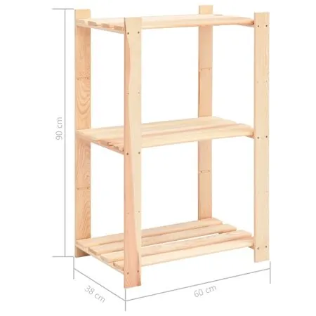  Etajere cu 3 niveluri, 2 buc., 60x38x90 cm, pin masiv, 150 kg