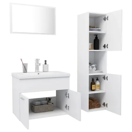  Set mobilier de baie, alb, lemn prelucrat