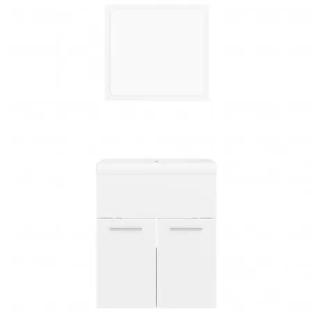  Set mobilier de baie, alb extralucios, lemn prelucrat