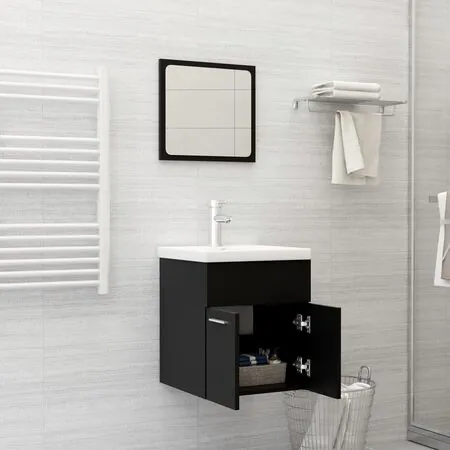  Set mobilier de baie, negru, lemn prelucrat