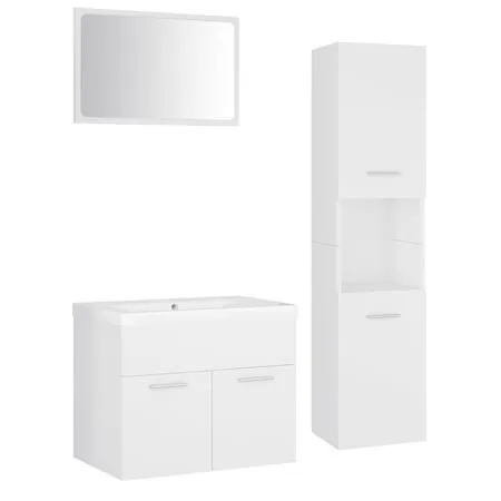  Set mobilier de baie, alb, lemn prelucrat