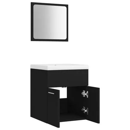  Set mobilier de baie, negru, lemn prelucrat