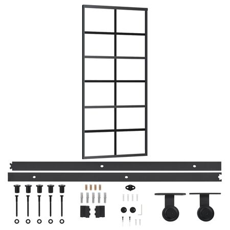  Ușă glisantă cu set feronerie, 90x205 cm, sticlă ESG/aluminiu