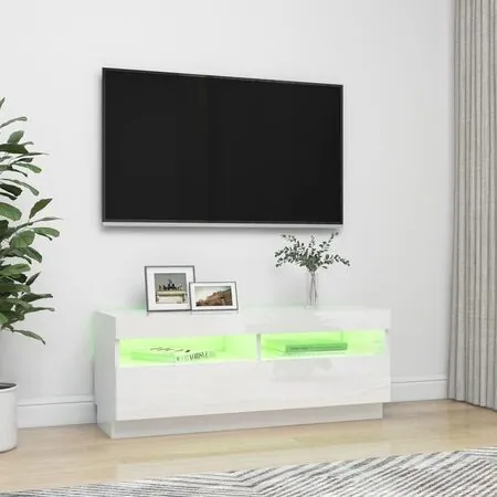  Comodă TV cu lumini LED, alb extralucios, 100x35x40 cm
