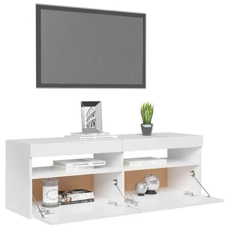  Comodă TV cu lumini LED, alb extralucios, 120x35x40 cm
