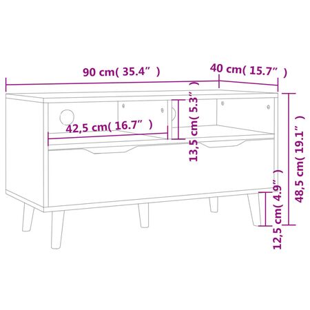  Comodă TV, stejar afumat, 90x40x48,5 cm, lemn prelucrat