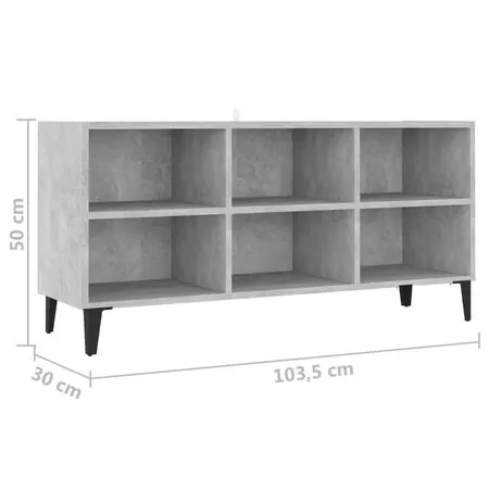  Comodă TV cu picioare metalice, gri beton, 103,5x30x50 cm