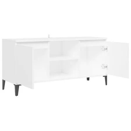  Comodă TV cu picioare metalice, alb, 103,5x35x50 cm