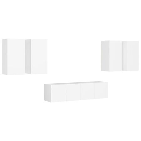  Set dulapuri TV, 6 piese, alb, lemn prelucrat