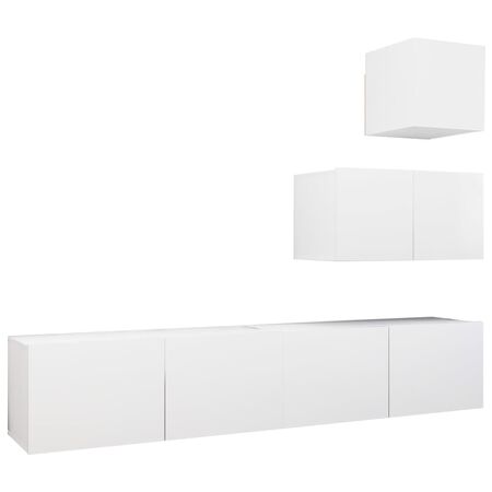  Set dulapuri TV, 4 piese, alb, lemn prelucrat