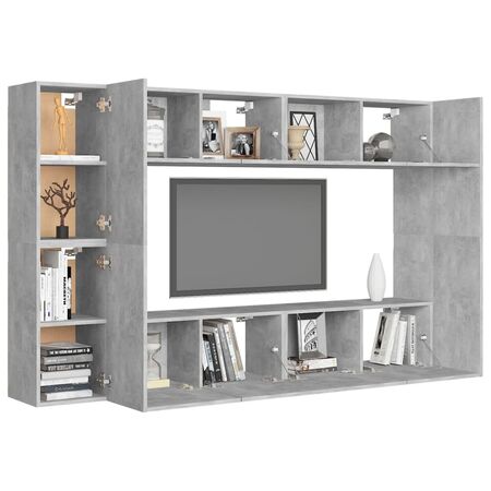  Set de dulapuri TV, 8 piese, gri beton, lemn prelucrat