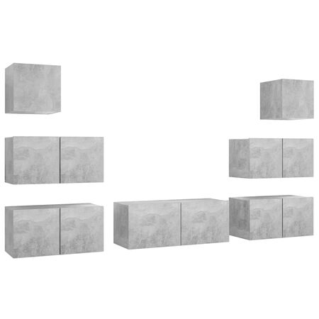  Set de dulapuri TV, 7 piese, gri beton, lemn prelucrat
