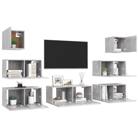  Set de dulapuri TV, 7 piese, gri beton, lemn prelucrat