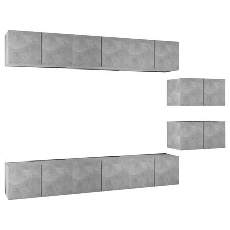  Set de dulapuri TV, 8 piese, gri beton, lemn prelucrat