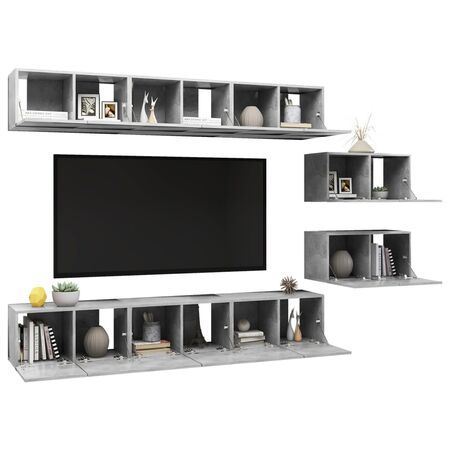  Set de dulapuri TV, 8 piese, gri beton, lemn prelucrat