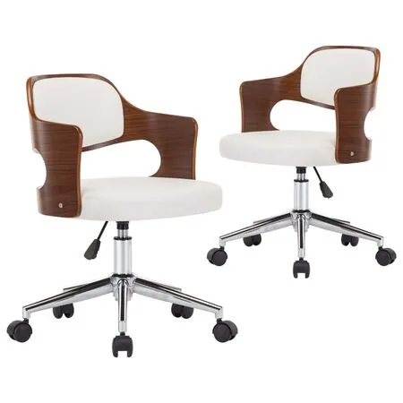  Scaune pivotante, 2 buc. alb, lemn curbat & piele ecologică