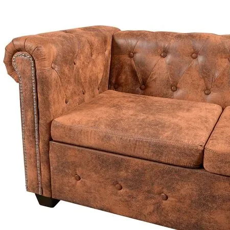  Canapea colțar Chesterfield, 6 locuri, piele artificială, maro 