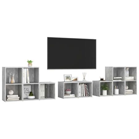  Set de dulapuri TV, 8 piese, gri beton, lemn prelucrat