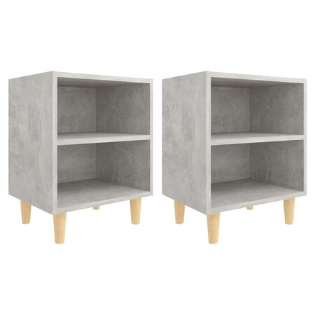  Noptiere cu picioare din lemn masiv, 2 buc., gri beton, 40x30x50 cm