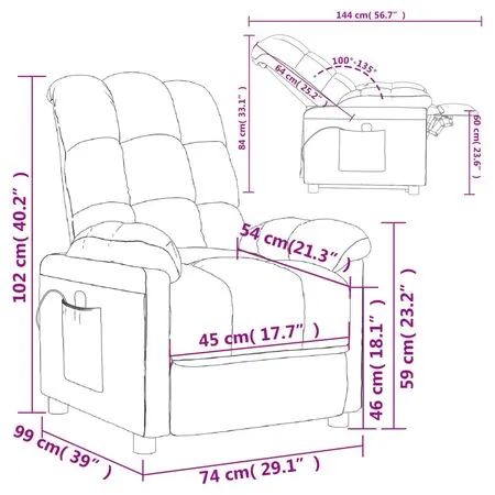  Fotoliu rabatabil electric, maro, material textil