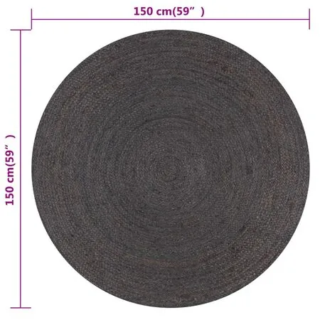   Covor manual, gri închis, 150 cm, iută, rotund