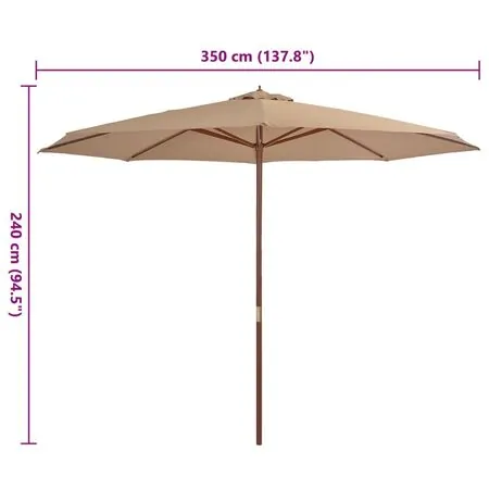  Umbrelă de soare de exterior, stâlp din lemn, gri taupe, 350 cm