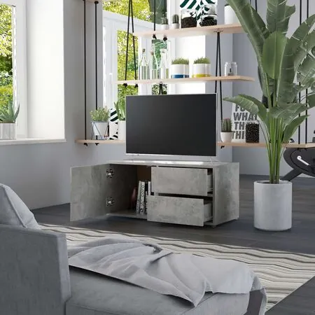  Dulap TV, gri beton, 80x34x36 cm, lemn prelucrat