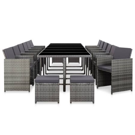  Set mobilier de exterior cu perne, 17 piese, gri, poliratan