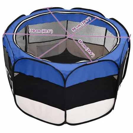  Țarc joacă pliabil câini cu sac de transport albastru 110x110x58 cm