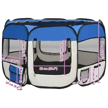  Țarc joacă pliabil câini cu sac de transport albastru 110x110x58 cm