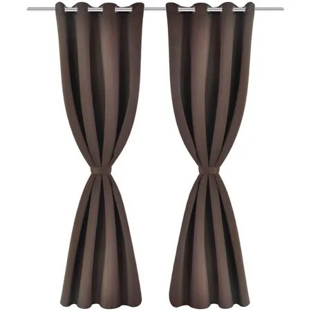 Draperii opace cu inele metalice, 2 buc., maro, 135 x 245 cm