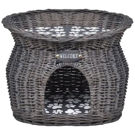  Ansamblu pentru pisici/pat/stâlp de zgâriat, cu pernă, răchită