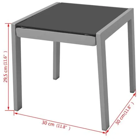  Șezlonguri de plajă cu masă, negru, aluminiu 