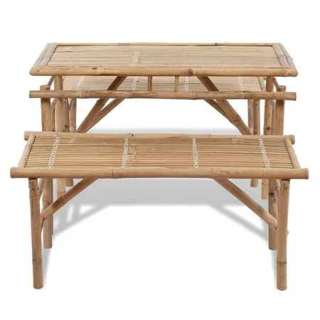  Masă pentru bere cu 2 bănci, 100 cm, bambus