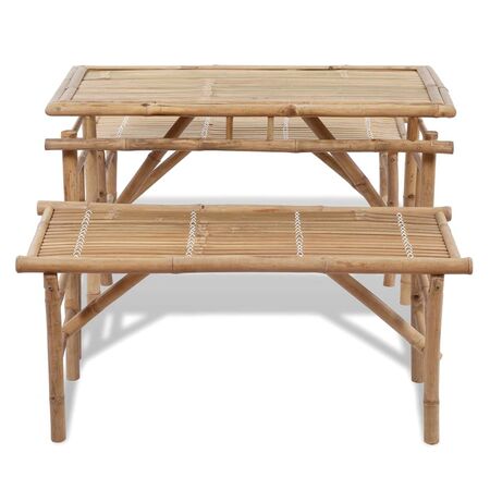  Masă pentru bere cu 2 bănci, 100 cm, bambus