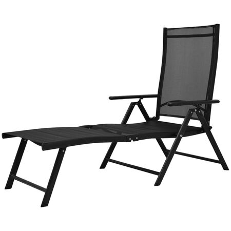  Șezlong de plajă pliabil, negru, aluminiu