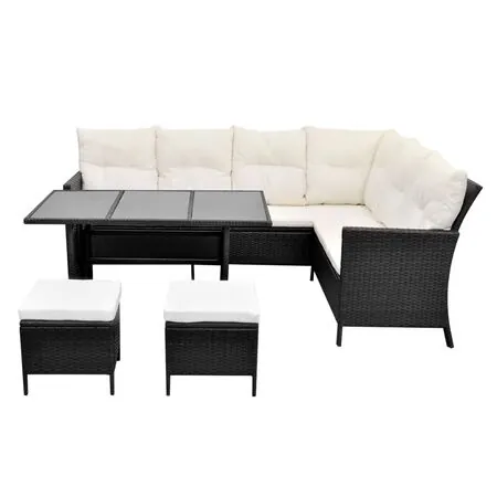  Set mobilier de grădină cu perne, 4 piese, negru, poliratan