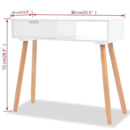  Masă consolă, lemn masiv de pin 80x30x72 cm, alb  