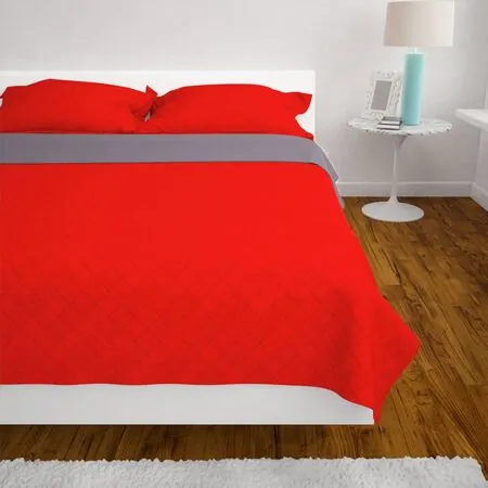  Cuvertură matlasată cu două fețe, 230 x 260 cm, roșu și gri