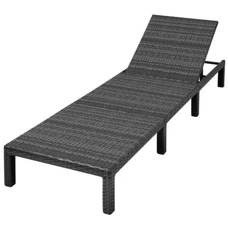  Șezlong de plajă cu pernă, negru, poliratan