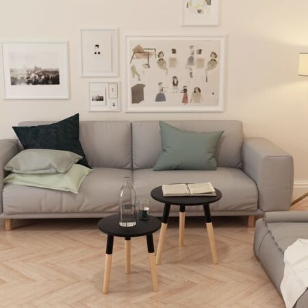  Set masă laterală 2 piese, lemn masiv de pin, negru