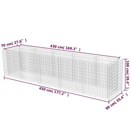  Strat înălțat gabion, 450 x 90 x 100 cm, oțel galvanizat