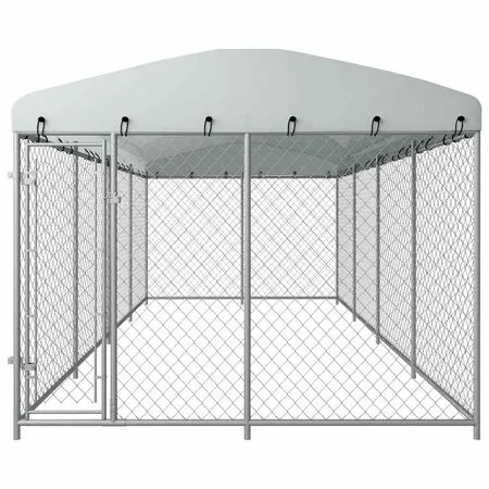  Padoc pentru câini de exterior, cu acoperiș, 7,6 x 3,8 x 2,3 m