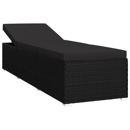  Șezlong cu pernă, negru, poliratan