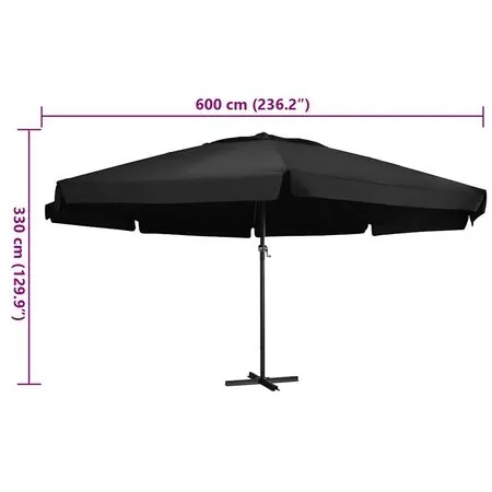  Umbrelă de soare de grădină, stâlp aluminiu, negru, 600 cm