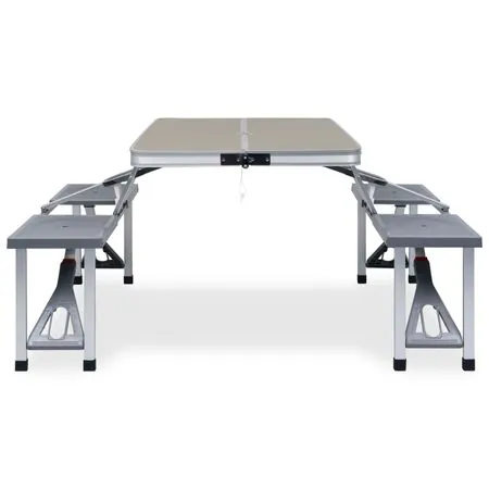  Masă de camping pliabilă cu 4 scaune, oțel și aluminiu