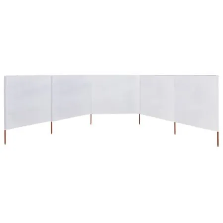  Paravan anti-vânt cu 5 panouri, alb nisipiu, 600x80 cm, textil