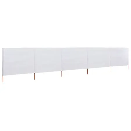  Paravan anti-vânt cu 5 panouri, alb nisipiu, 600x80 cm, textil